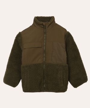 jaqueta com pelúcia infantil gola alta verde militar