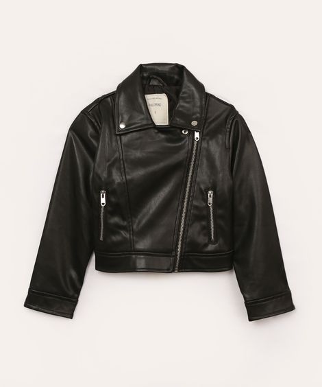 jaqueta biker infantil de poliuretano preto