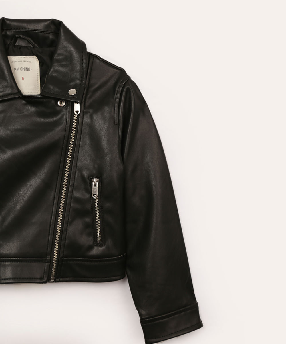 jaqueta biker infantil de poliuretano preto