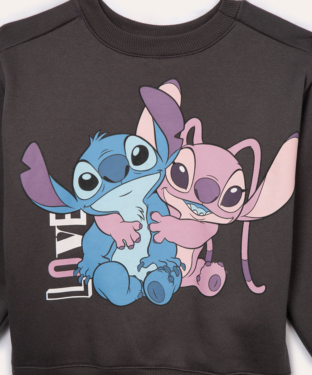 conjunto de moletom infantil stitch e angel cinza