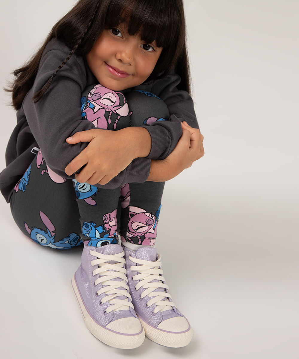 conjunto de moletom infantil stitch e angel cinza