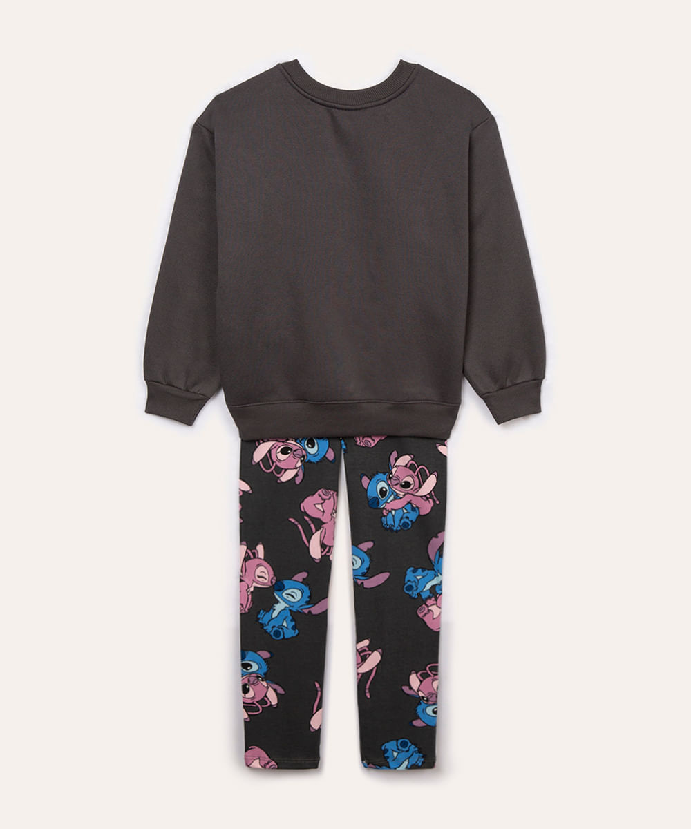 conjunto de moletom infantil stitch e angel cinza