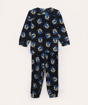 pijama de pelúcia infantil sonic azul marinho