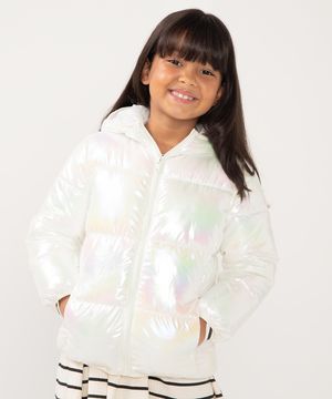 jaqueta puffer infantil metalizada off white
