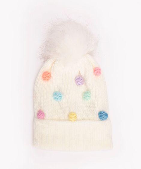 gorro infantil de tricô com pompom branco