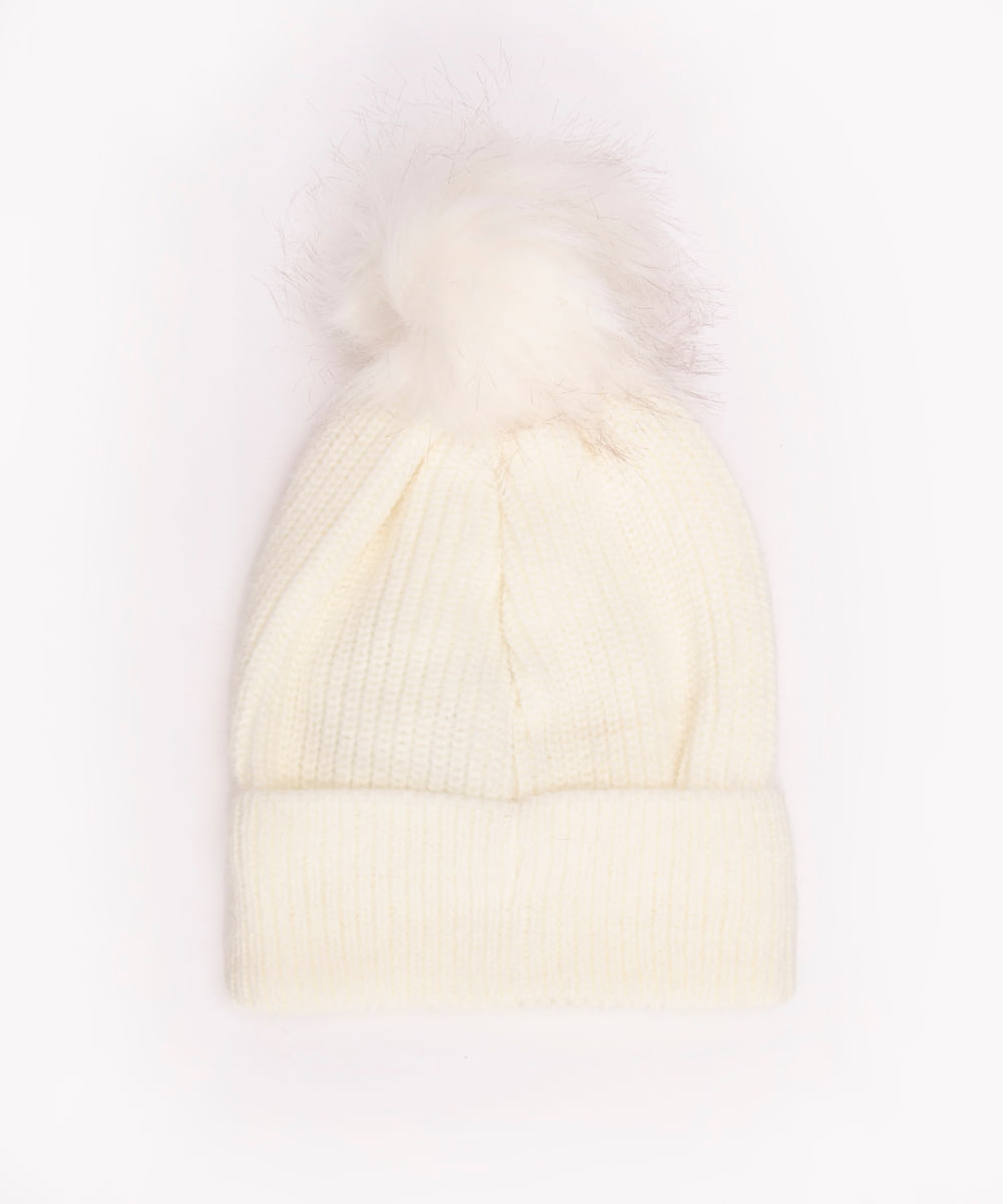 gorro infantil de tricô com pompom branco