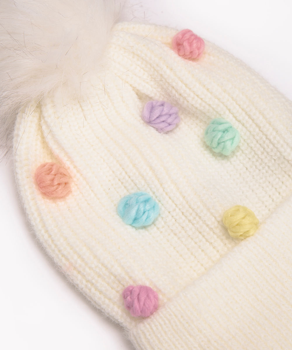 gorro infantil de tricô com pompom branco