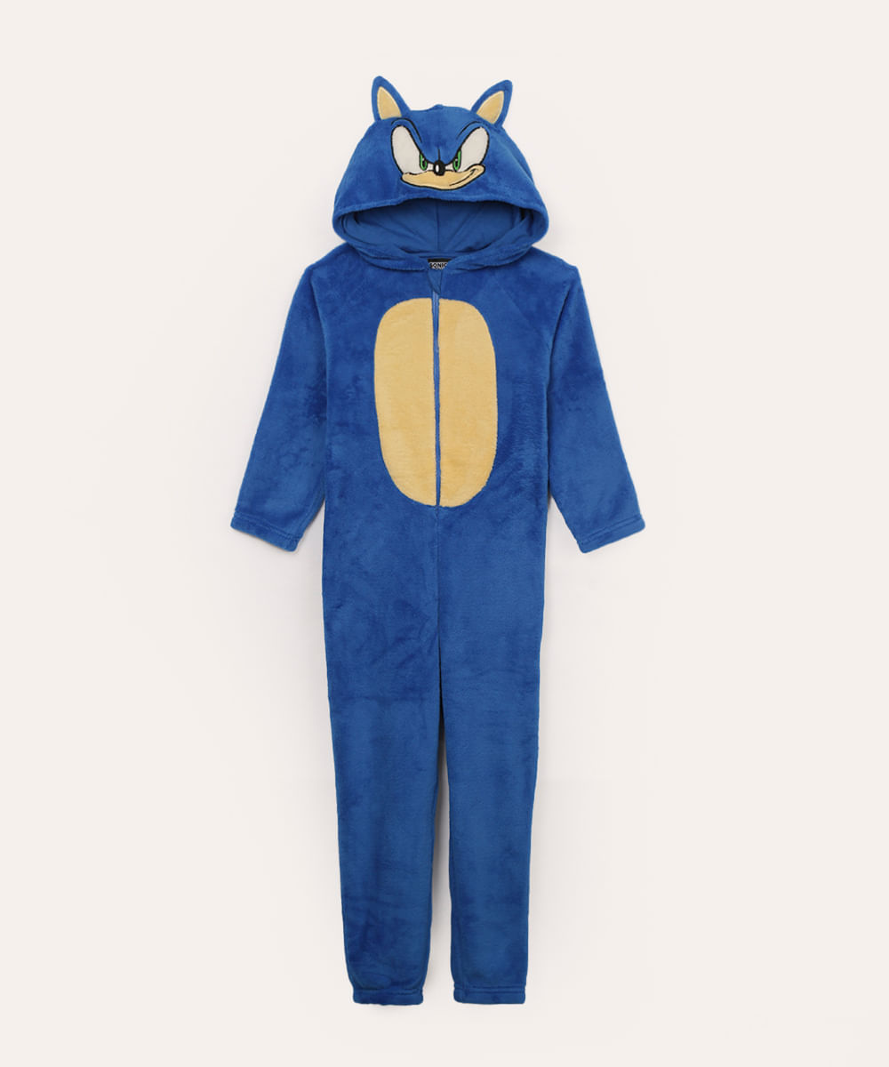 macacão de pelúcia infantil sonic azul escuro