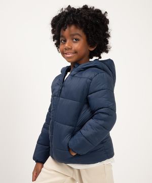 jaqueta puffer infantil com capuz azul marinho