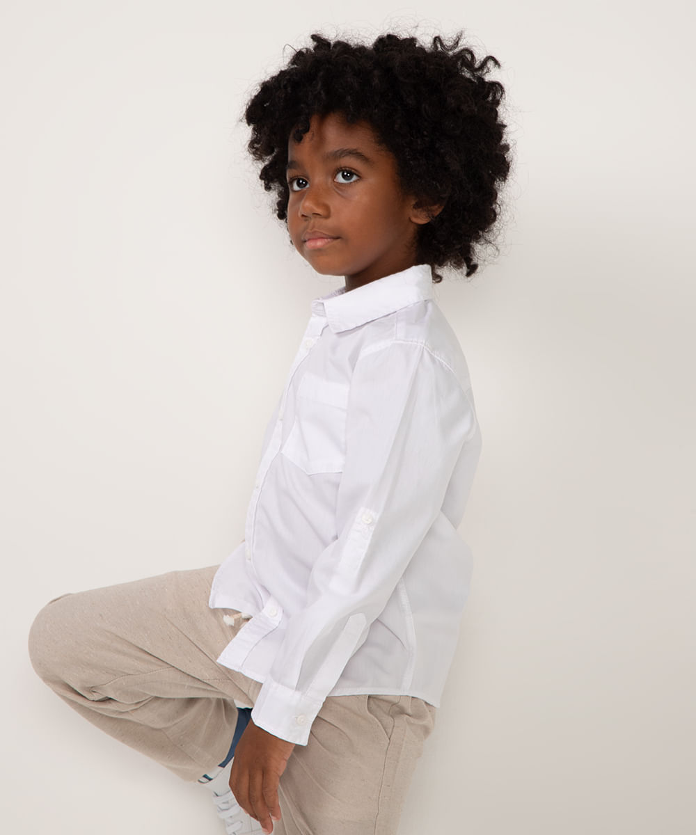 camisa infantil manga longa branca