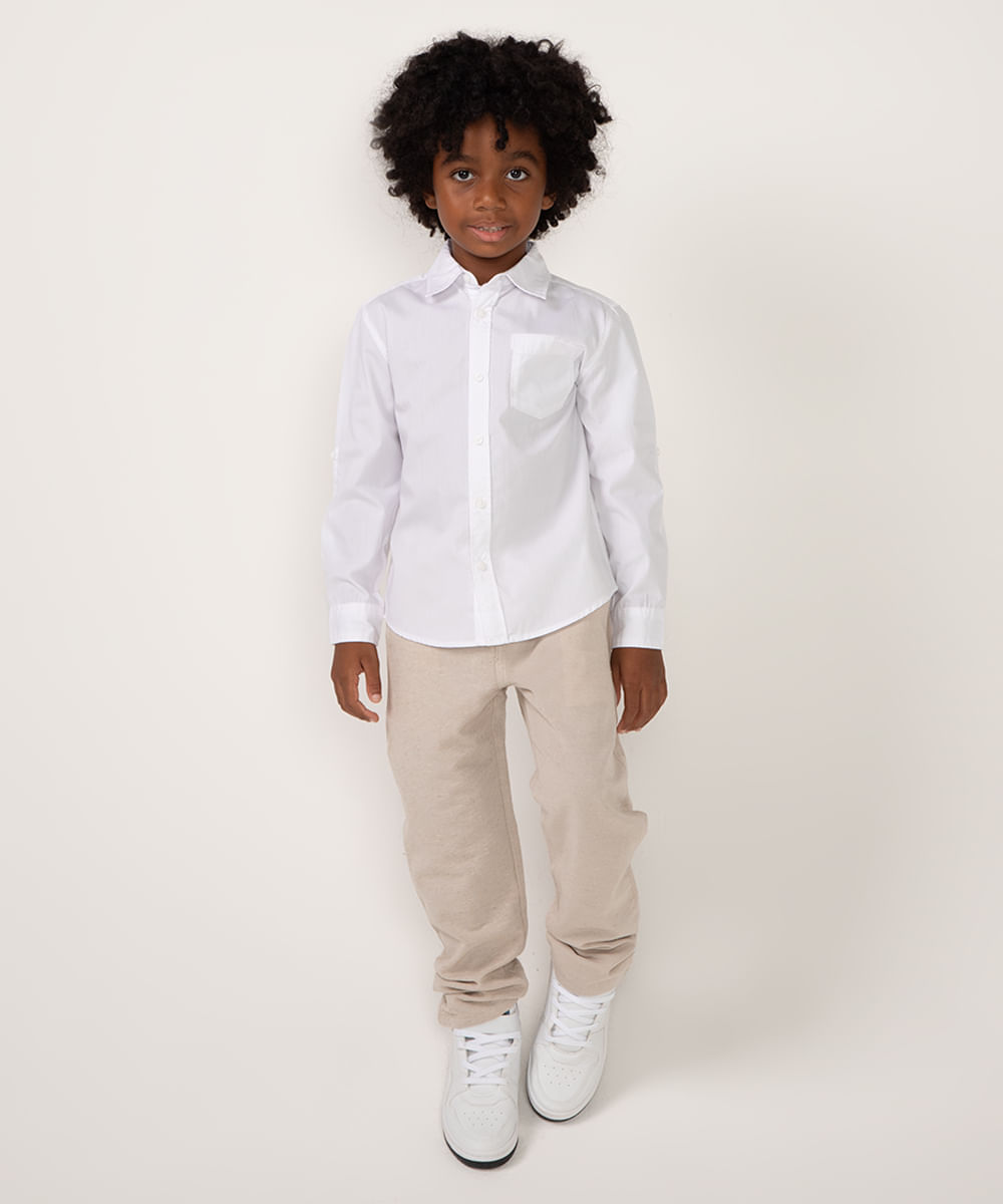 camisa infantil manga longa branca