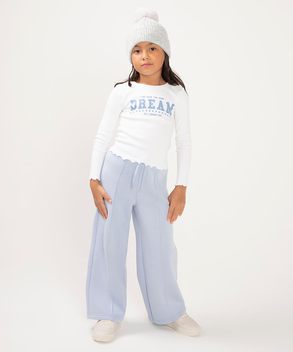 calça de moletom wide leg infantil azul claro