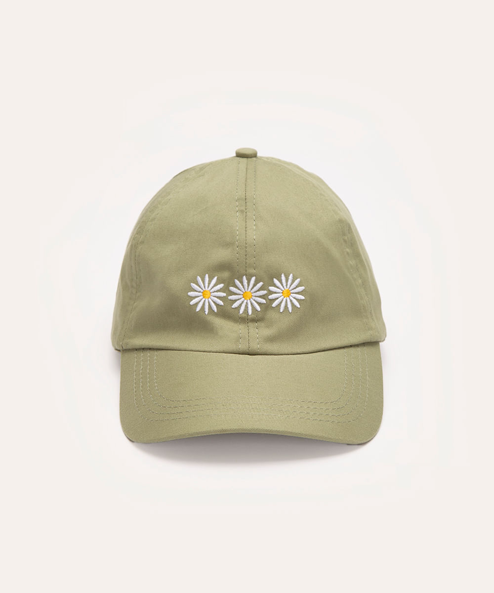boné de sarja aba curva margaridas verde