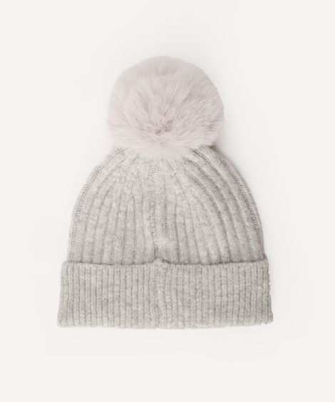 gorro de tricot infantil com pompom cinza