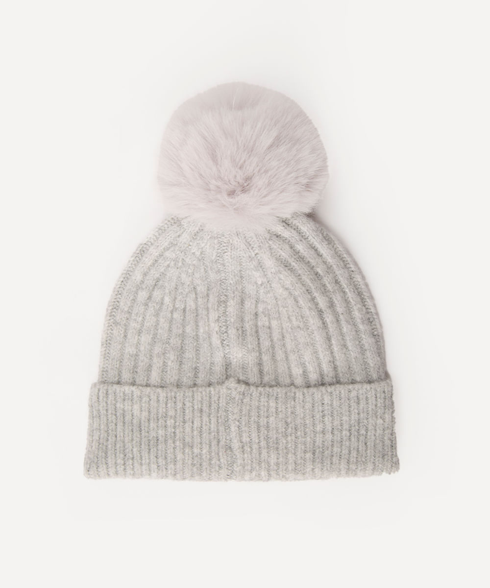 gorro de tricot infantil com pompom cinza