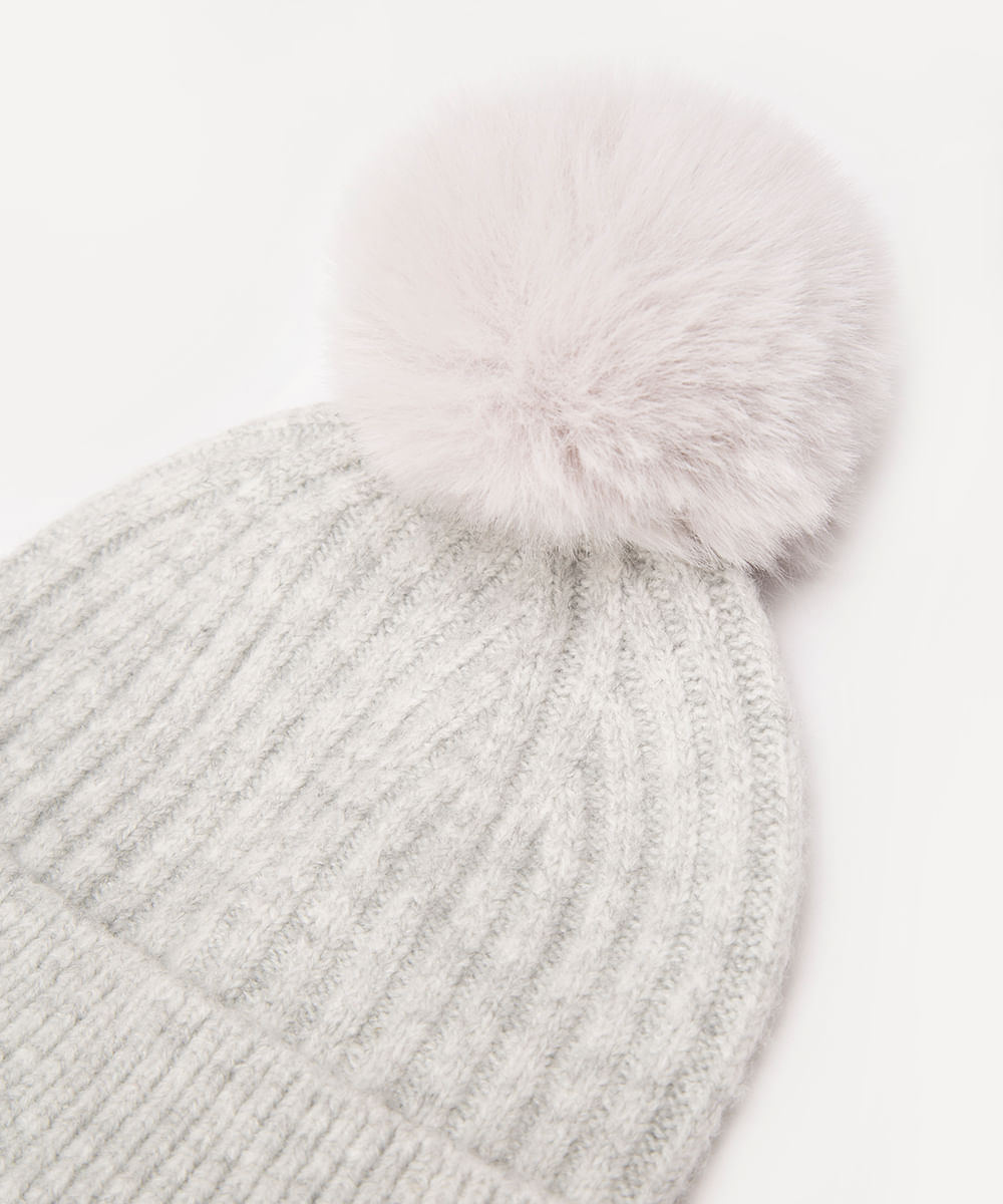 gorro de tricot infantil com pompom cinza