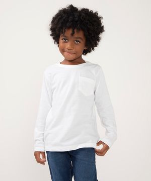 camiseta infantil com bolso manga longa off white