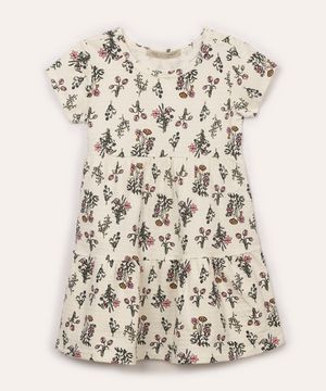 vestido infantil de algodão floral off white