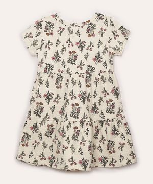 vestido infantil de algodão floral off white