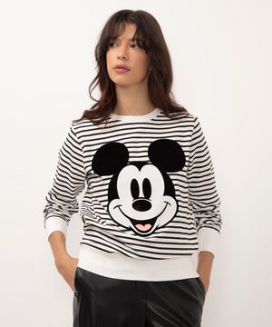 blusão de moletinho mickey listrado off white