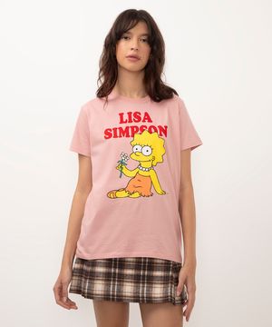 camiseta de algodão lisa simpson rosê