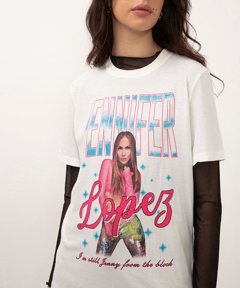 camiseta de algodão jennifer lopez off white