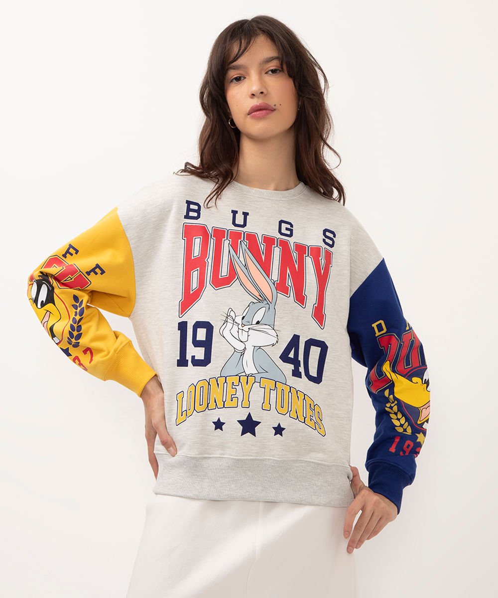 blusão de moletom looney tunes cinza