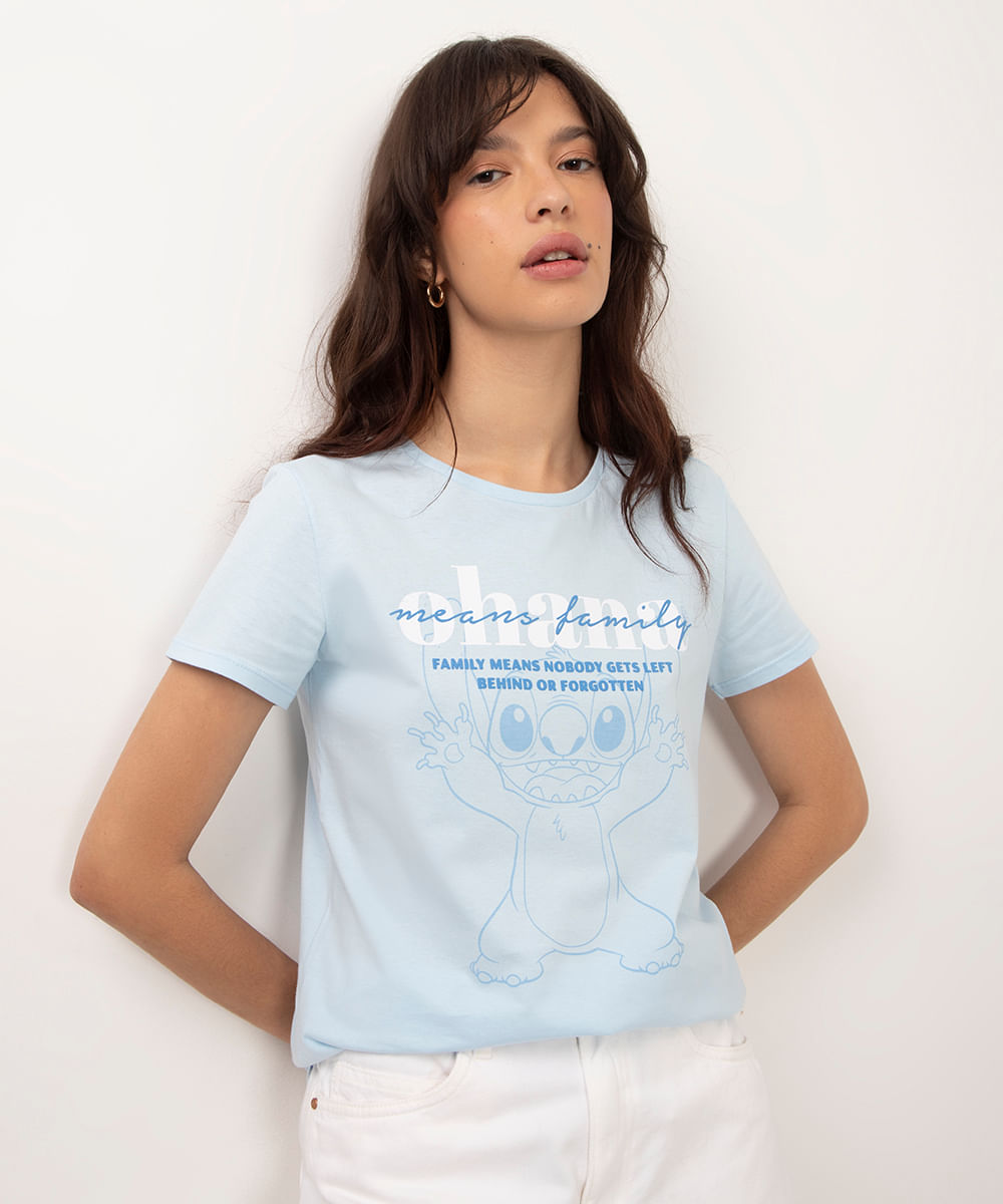 camiseta de algodão stitch ohana azul