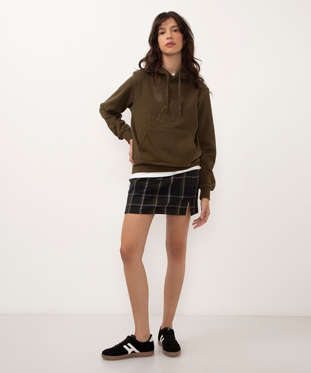 blusão de moletom bordado snoopy verde militar