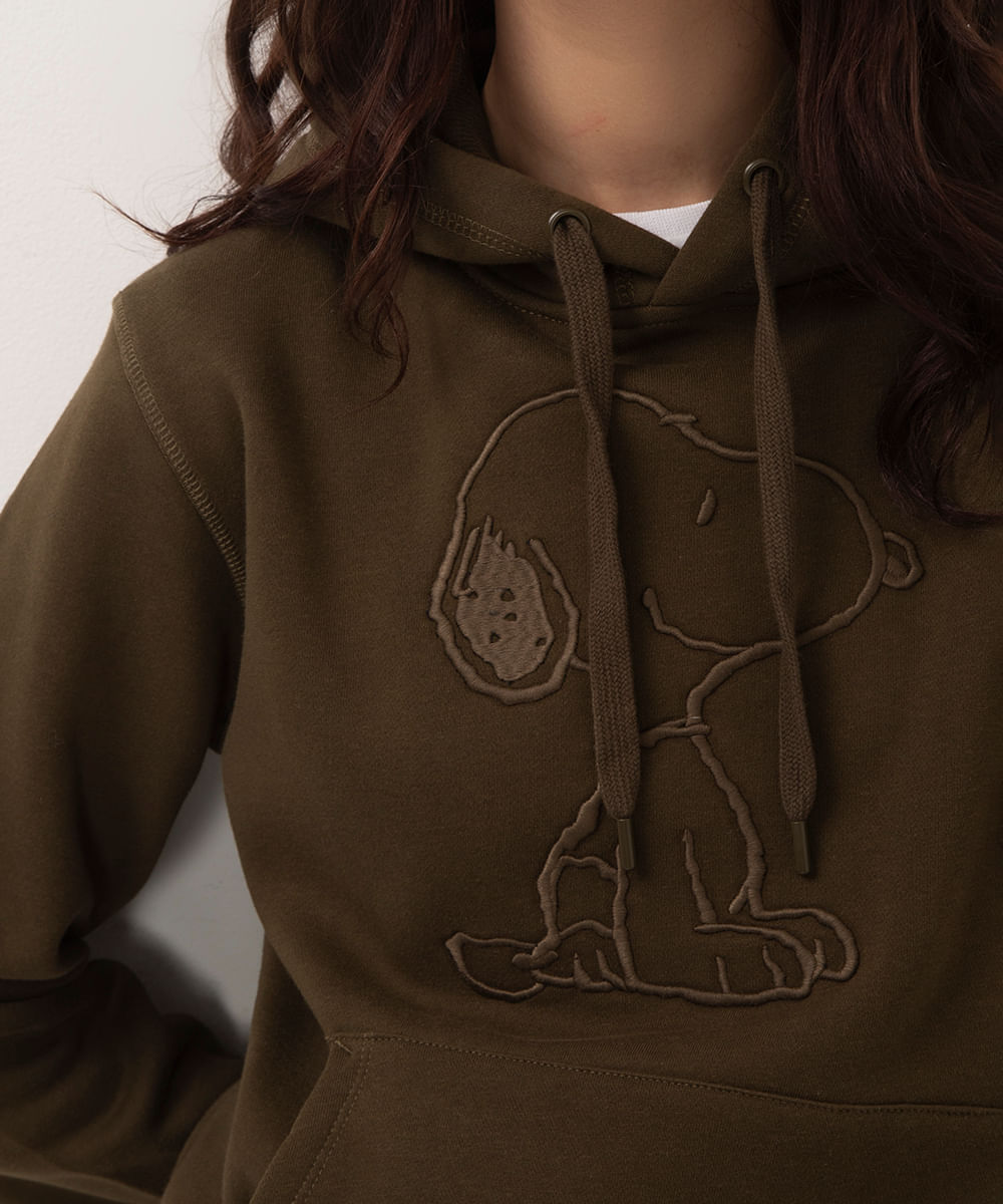 blusão de moletom bordado snoopy verde militar