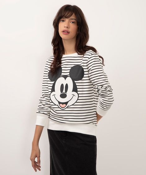 blusa de moletom listrada mickey off white