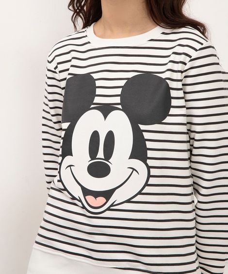 blusa de moletom listrada mickey off white