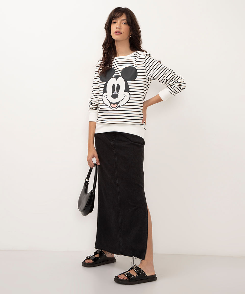 blusa de moletom listrada mickey off white