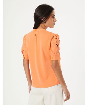 Blusa Ampla Bordada Ombros - Laranja