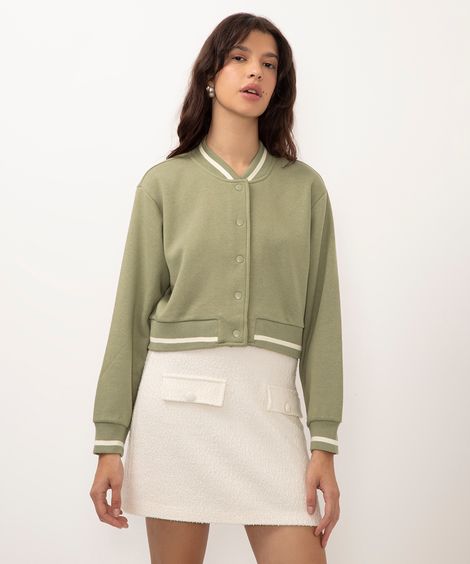 jaqueta de moletom cropped bomber verde