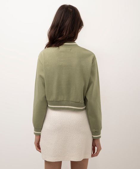 jaqueta de moletom cropped bomber verde