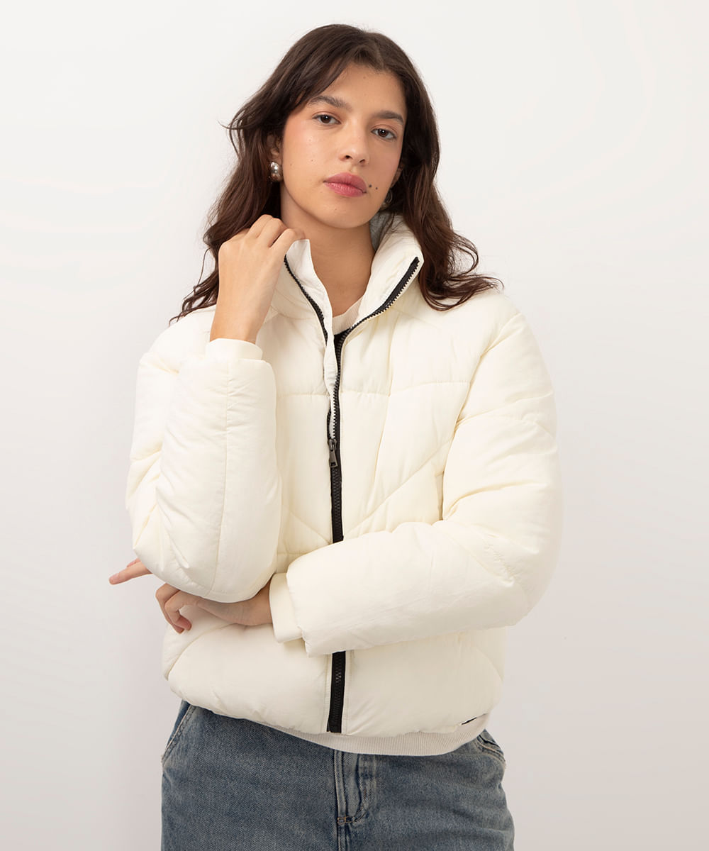 jaqueta puffer gola alta off white