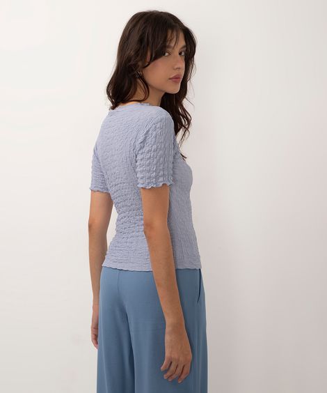 blusa manga curta texturizada - azul claro