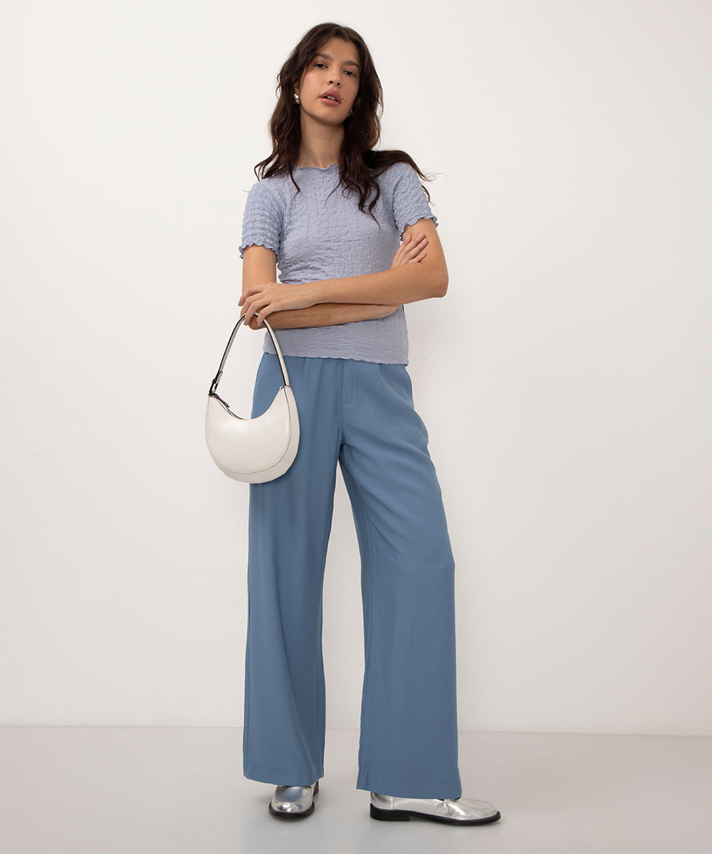 blusa manga curta texturizada - azul claro