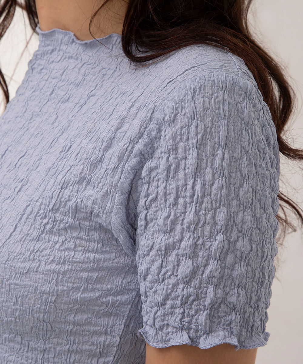 blusa manga curta texturizada - azul claro