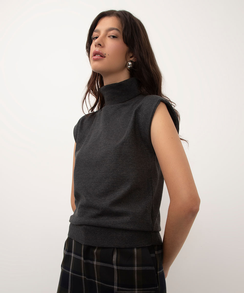 blusa de tricot gola alta muscle tee cinza