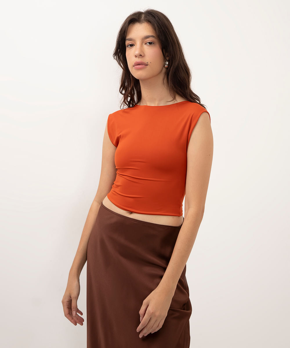 top de poliamida decote nas costas - terracota