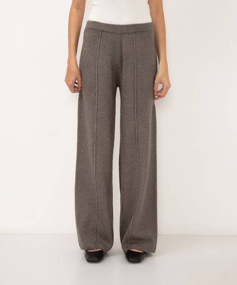 calça reta de tricot cintura alta cinza