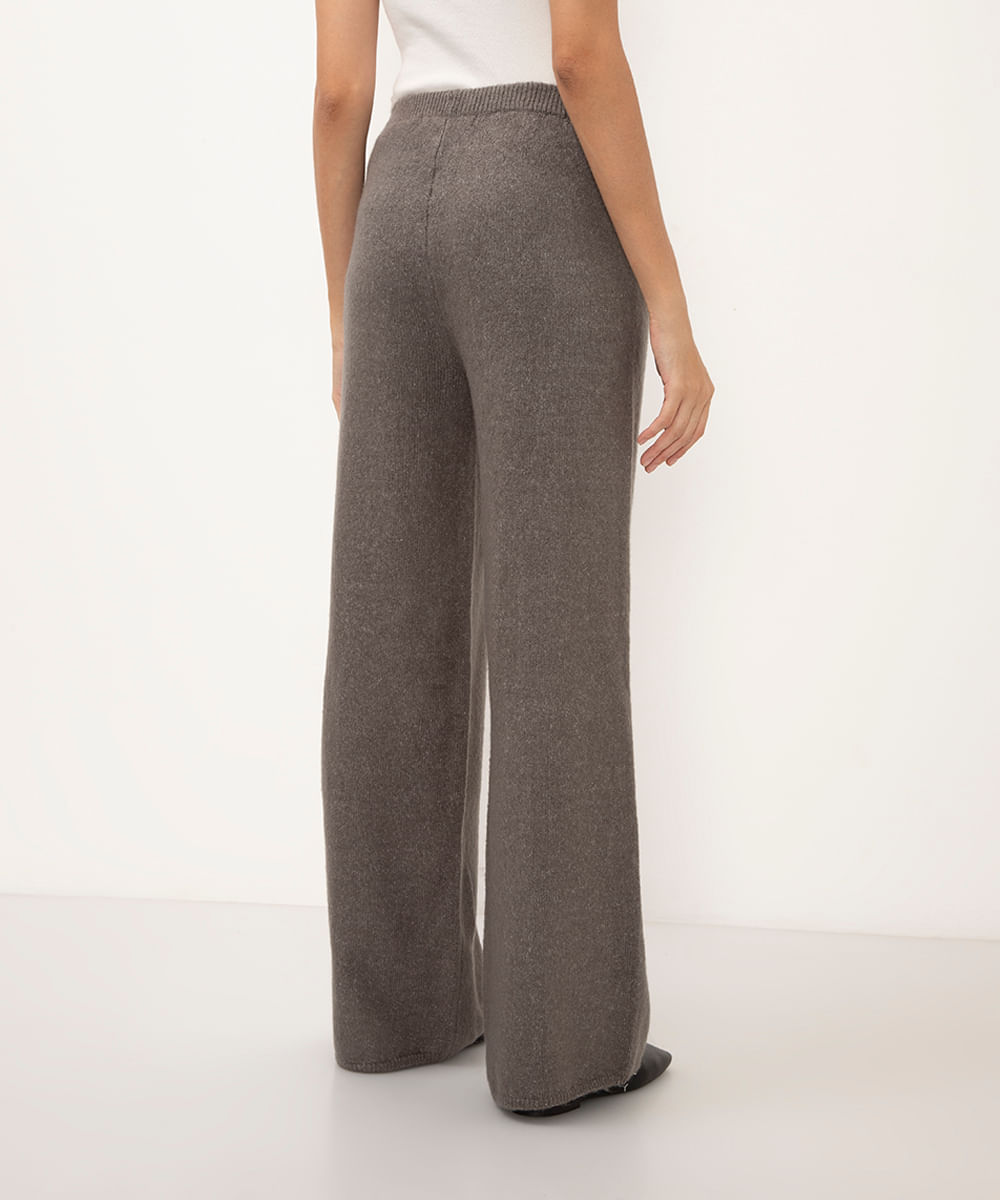 calça reta de tricot cintura alta cinza