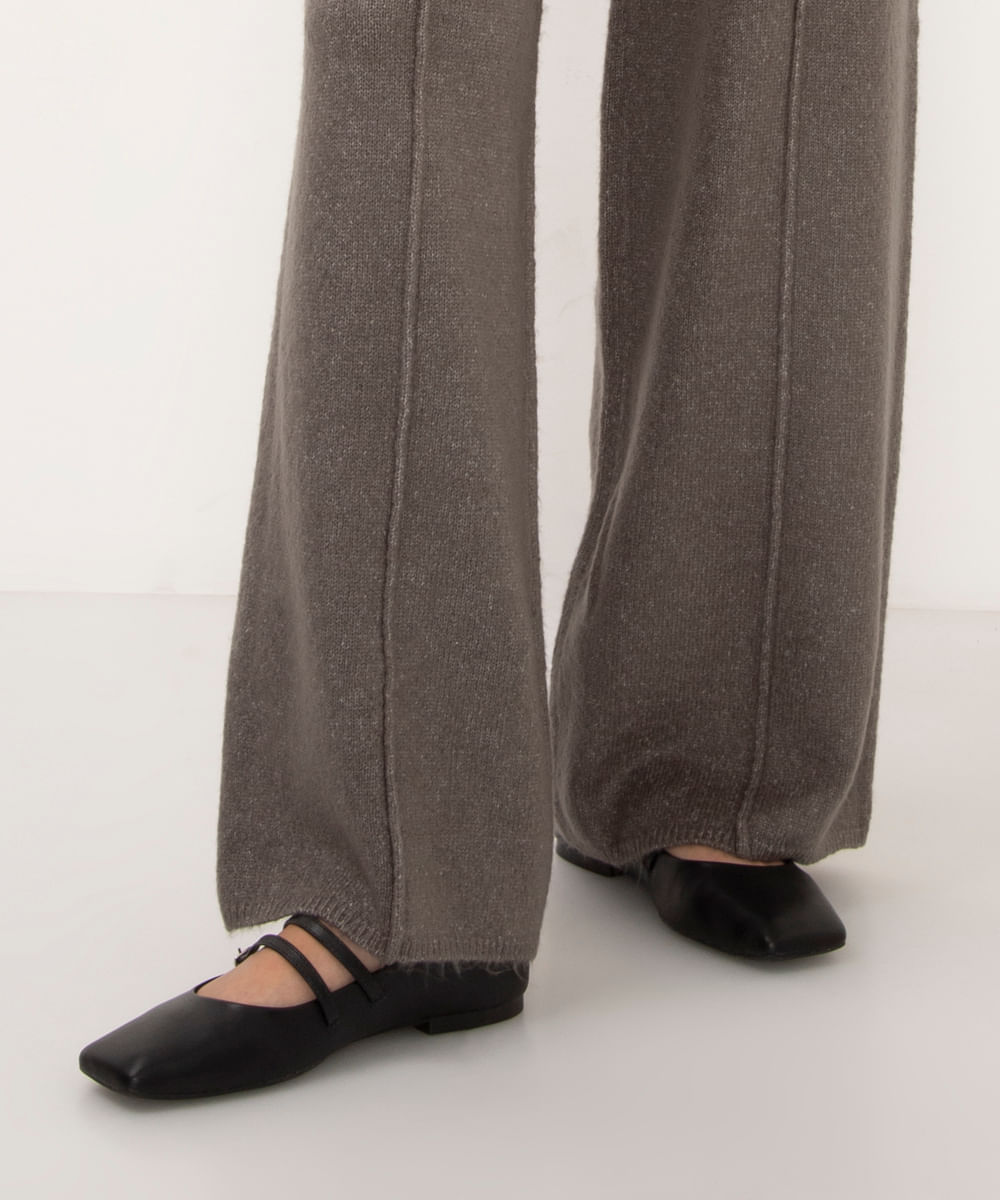 calça reta de tricot cintura alta cinza