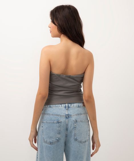 blusa sem alça de poliuretano com franzido cinza
