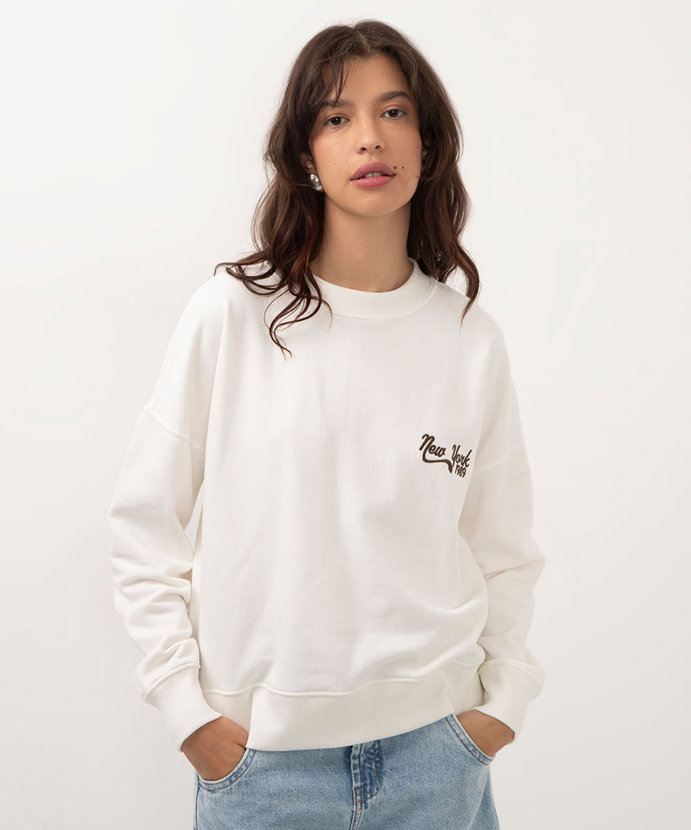 blusão de moletom com bordado new york off white