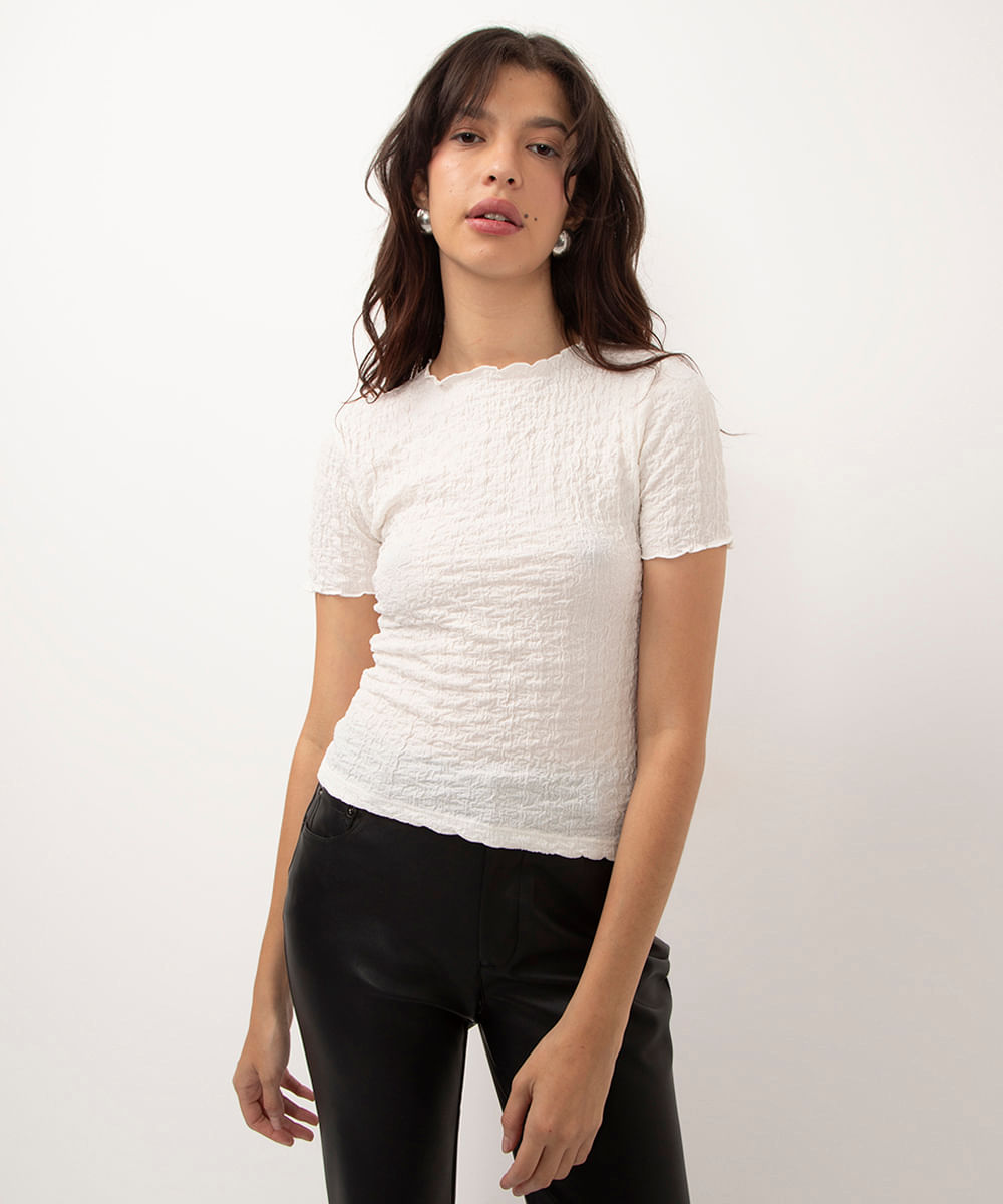 blusa manga curta texturizada - off white