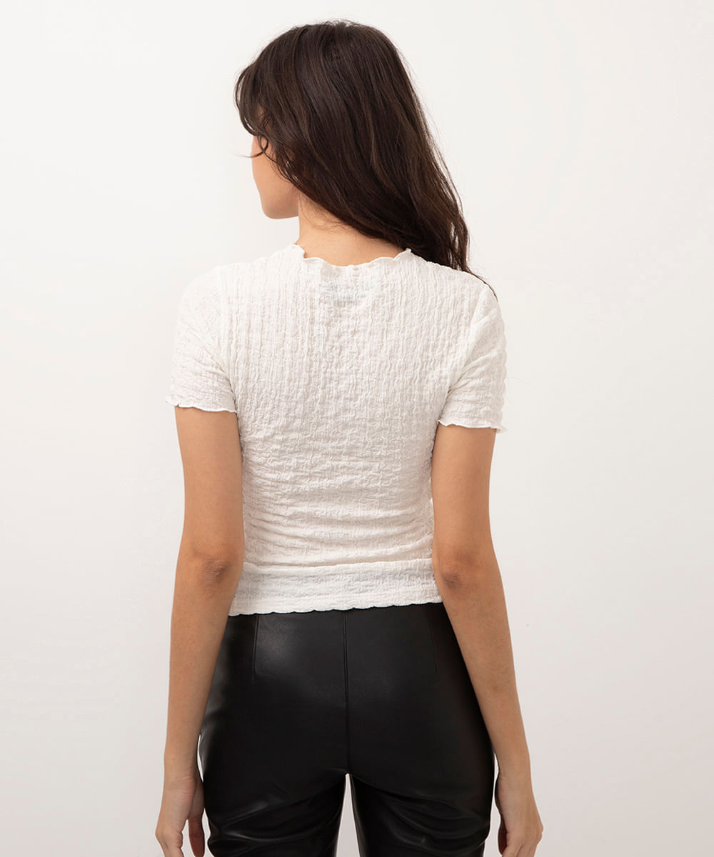 blusa manga curta texturizada - off white
