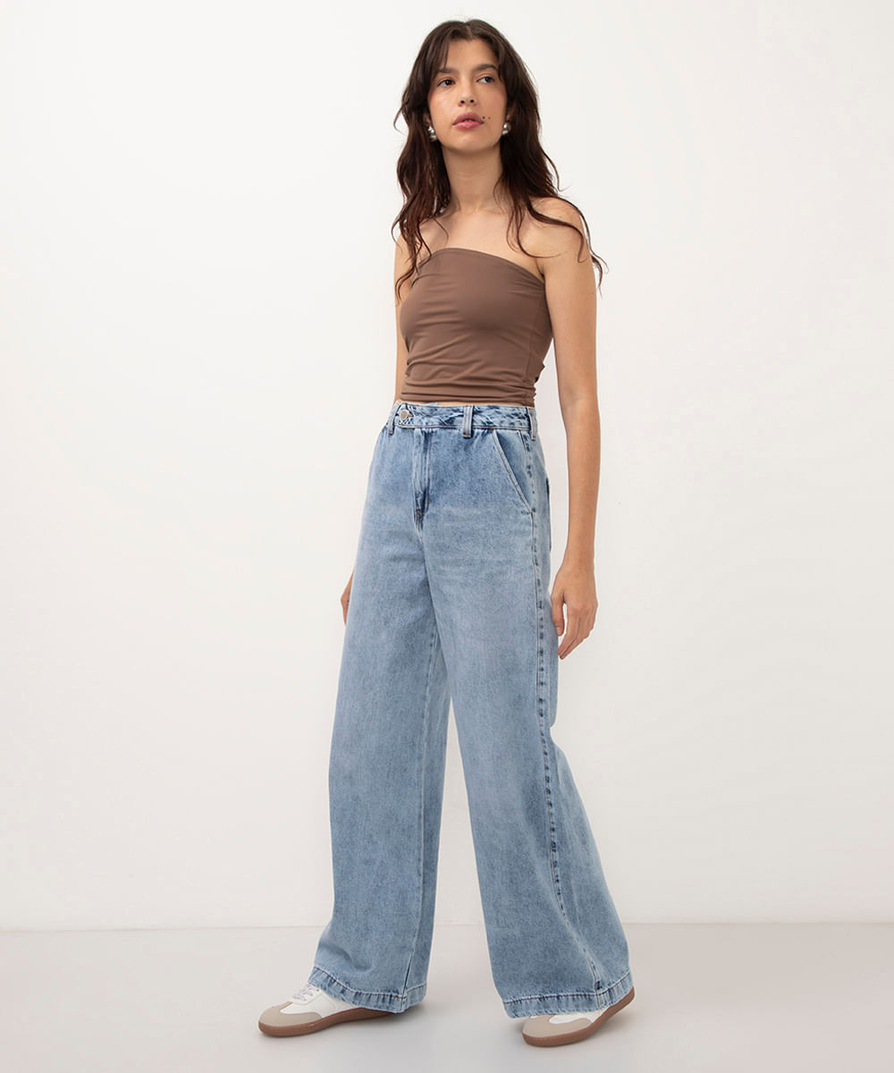 calça jeans wide leg cintura super alta azul